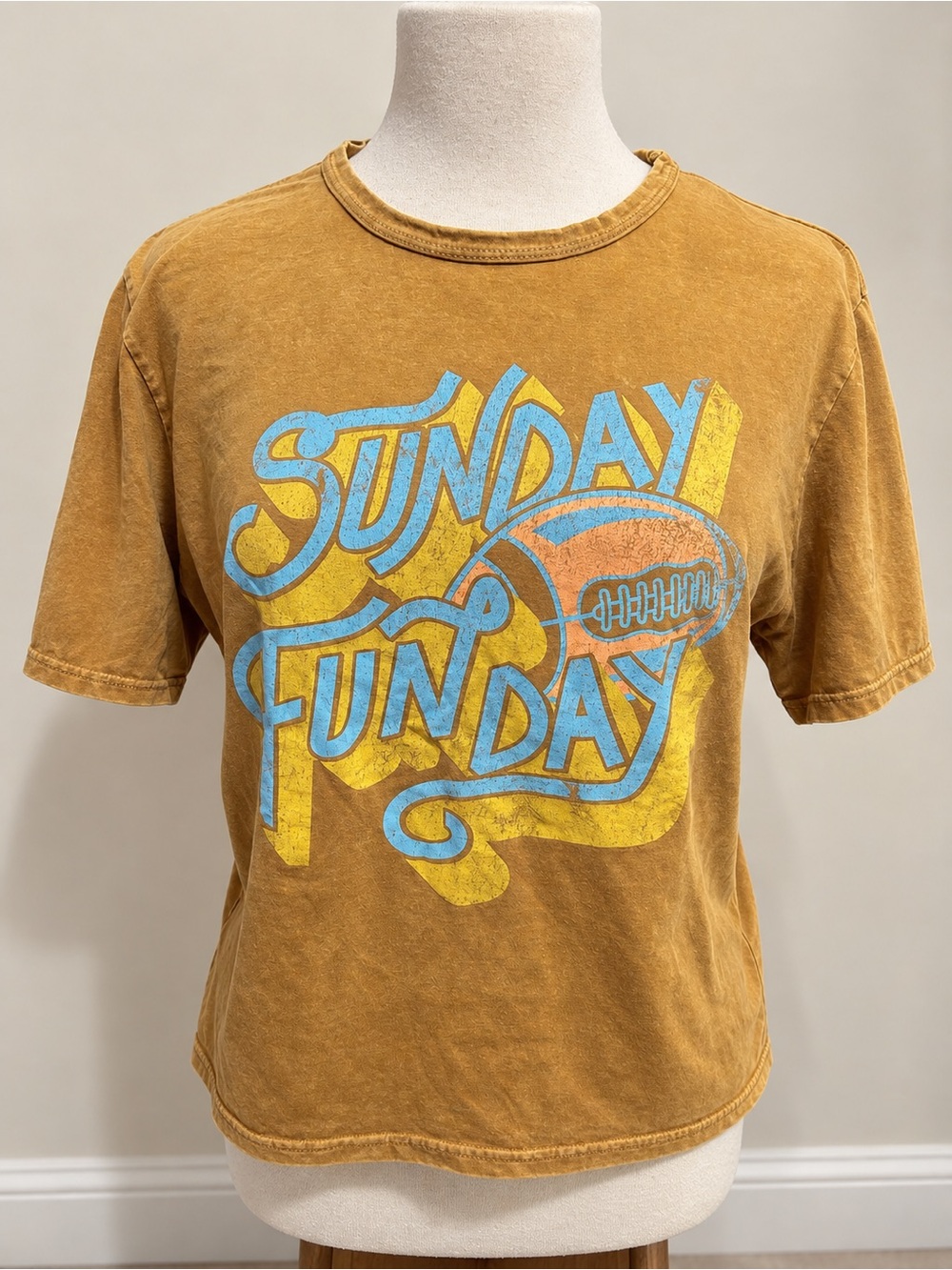 Caution To The Wind 'Sunday Funday' Graphic Tee - Mustard Brown & Blue
